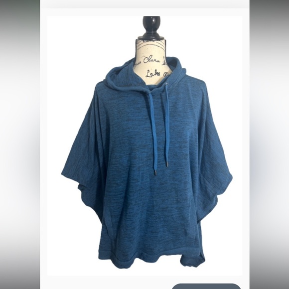 Anthony Richards Blue and black Knit Poncho Hooded stretch plus size 2X - Picture 1 of 10
